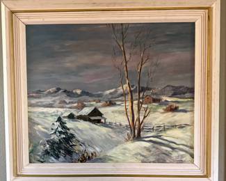 Charles E Rubino  Original  Winter & Cabin Painting