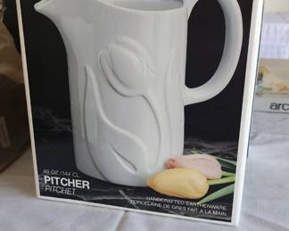 Hand Crafted Earthenware Tulip Pitcher