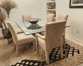 Beautiful Glass Top Table with 6 Upholstered Chairs