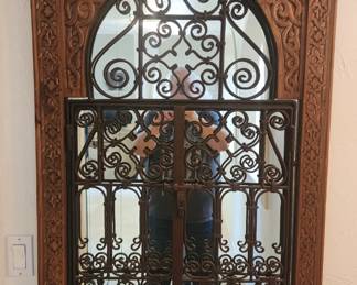 Wrought Iron Filigree Window Mirror, Moorish Architecture Wall Hanging