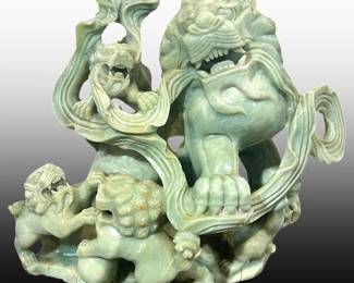 A Large Solid Jade Food Dog Antique Sculpture                                    