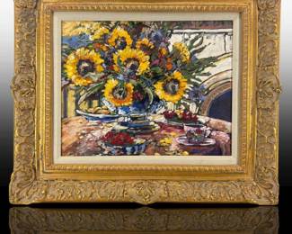 A Stephen Shortridge Sunflowers Oil On Canvas
