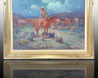 A Gray Phineas Bartlett Western Oil On Canvas
