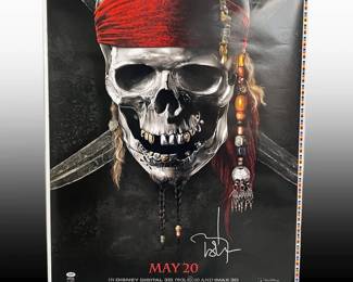 A Signed Jonny Depp Pirates Of The Caribbean Movie Theater Poster

