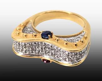 An 18K Gold/Diamond/Sapphire Ladies Ring
