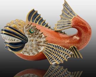 A Mangani For Oggetti Large Porcelain Fish Sculpture
