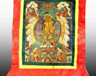 An 18th Century Yellow Dzambhala Tibetan Prayer Thangka
