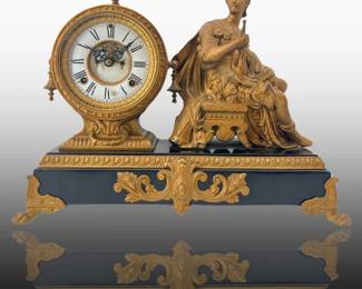 A Victorian Ansonia Spelter Figural Mantle Clock
