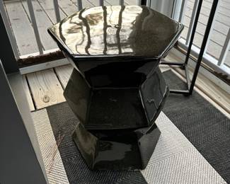 F16 - $95 Each. 2 Available in Black. Zigzag ceramic garden stool/ side table. 