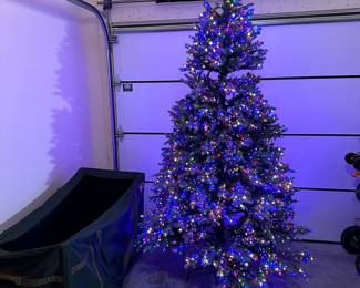 G1 - $450. TreeKeeper Bag with 7.5' tall Balsam Hill Prelit Tree. Multi Color Lights. 