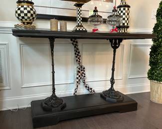 F5 - $425 - Restoration Hardware 19th Century Zinc Console Table. Measures 20" deep x 54" wide x 33.5" tall. (Has very minor marks on the top - can send photos upon request)