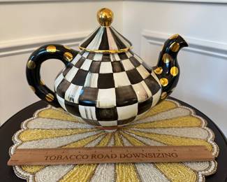 M16 - $200. Ceramic Courtly Check Teapot. Measures 11" long x 9" tall. 