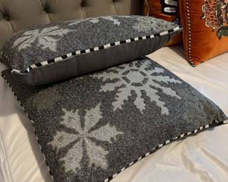 M104 - $275. Pair of Beaded Snowflake Throw Pillows. 