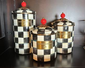M21 - $225. MacKenzie-Childs Courtly Check 3 piece canister set. 
