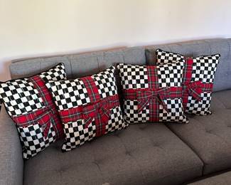 M93 - $300. Set of 4. 18" square. Courtly Check Tartan Bow Pillows. 
