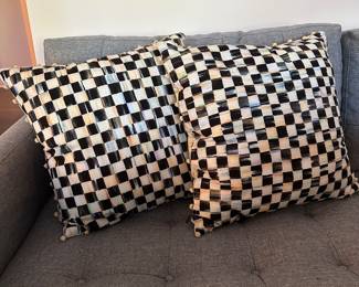 M95 - $225. Pair of Palazzo Pillows with Pom Poms. 20" square. 