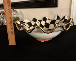 M62 - $200. Courtly Check Ceramic Fluted Bowl. Measures 14" x 5"