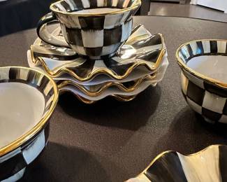 M24 - $550. Set of 4 - 2017 Courtly Check Tea Cup & Saucers Ceramic. 