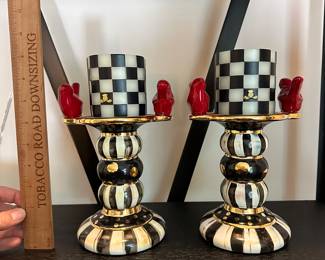 M49 - $450 PAIR of candlesticks with Red Birds. Measures 8" tall x 6.5" wide 