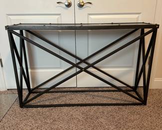 F14 - $300 - Restoration Hardware X Back Iron Console Table.  Measures 12" deep x 48" long x 30" tall. 