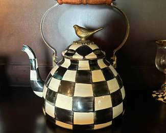 M26 - $175. Courtly Check Tea Kettle with bird topper. 