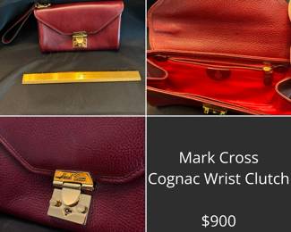 B14 - $900 Mark Cross Cognac Wristlet. 