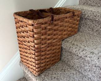 F19 - $45. Gingerich Family Stair Basket with leather handles. 