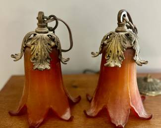 Amber glass Tulip swag lamp. $50