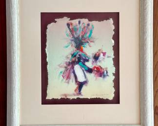 Oil on paper abstracted Kachina dancer by Pablo Antonio Milan. $200