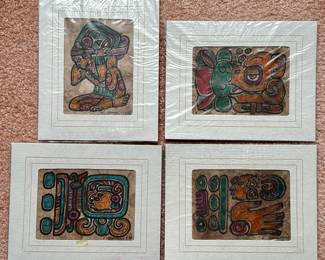 Small 1970's unframed Mexican paintings on bark paper by Eliezer Canul. $25 each