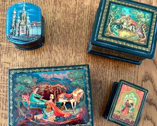 Russian lacquered boxes. $25-100