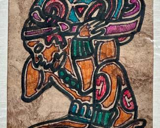 Small 1970's unframed Mexican painting on bark paper by Eliezer Canul. $25 