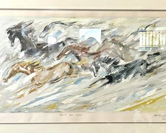 A 1970's print titled "Racing the Wind" by Ted DeGrazia. $100