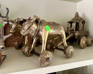 Indian Bronze cart and ox. $50