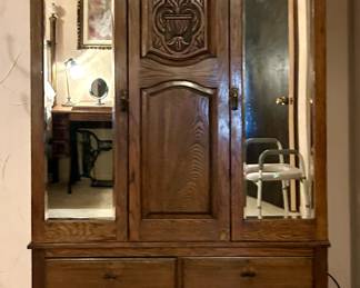 Turn of the century carved Oak wardrobe. $350