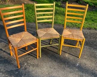 Set of 3 Thatched Seat Chairs like New 