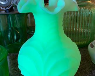 Vintage Fenton Pale Green Satin Drape Vase