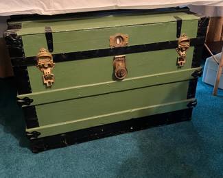 Old steamer trunk, painted green.