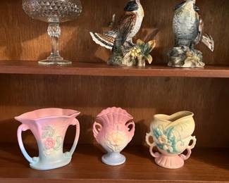 Hull Pottery, cut glass Items, Bird figurines. 