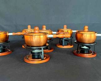 Copper Saucer Pots With Warmers And Stand