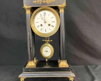 Black Wood Gilded Bronze Mantle Clock