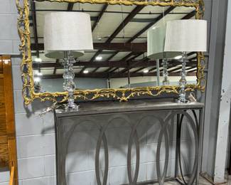 Antique Gold framed Mirror, Sofa Table and Lamps Orlando Estate Auction