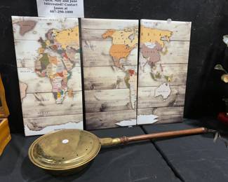 World Map and Vintage Bed Warmer Orlando Estate Auction