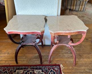 PAIR MARBLE TOP TABLES