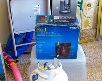 Space heaters, propane tank
