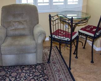 Upholstered chair and small dinette table with chairs(x2)