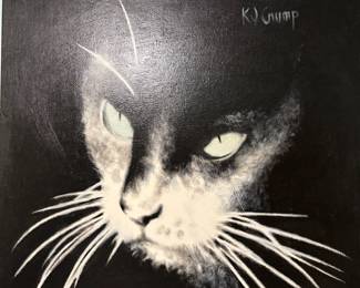 1980 Oil Painting on Canvas "Cat Silhouette" by KJ Crump