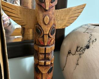Native Northwest Coast Carved Wood Eagle Totem Pole
