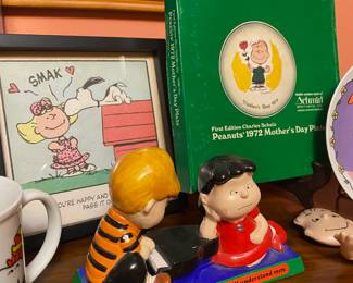 1971 Peanuts, Snoopy, Lucy & Schroder Determined Figurine, 1st Edition Peanuts 1972 Mothers Day Collectors Plate, Snoopy Kissing Sally Framed Print "If you're happy and you know it" 