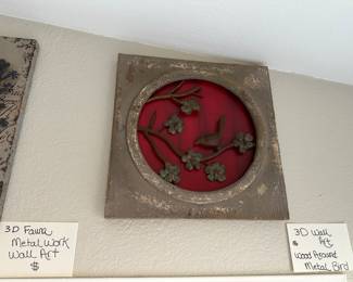 3-d wood framed metal bird wall art
